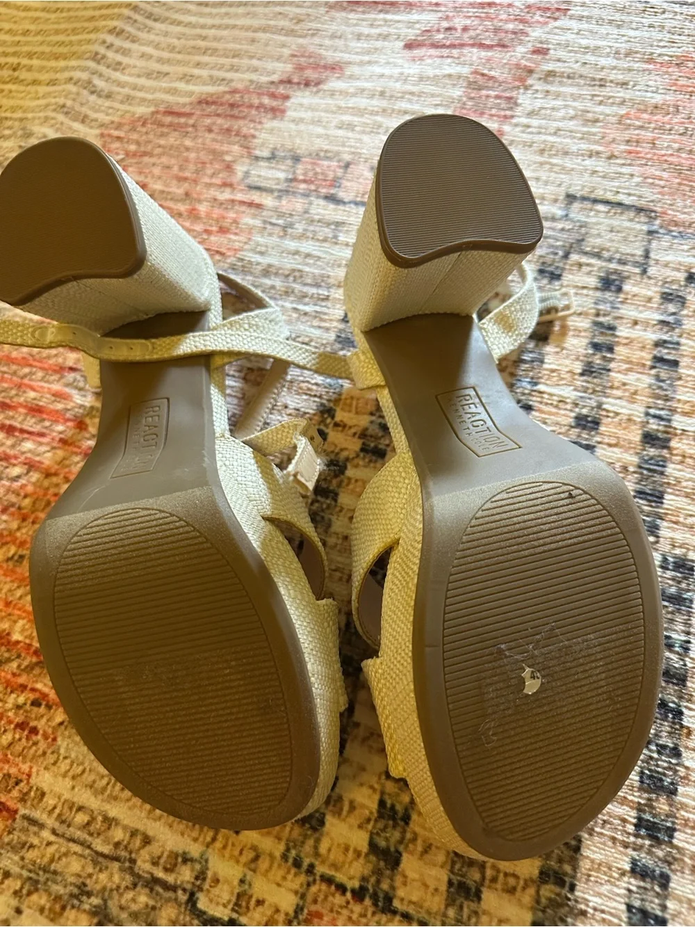 Kenneth Cole Reaction Ivory Woven Block Heel Sandals